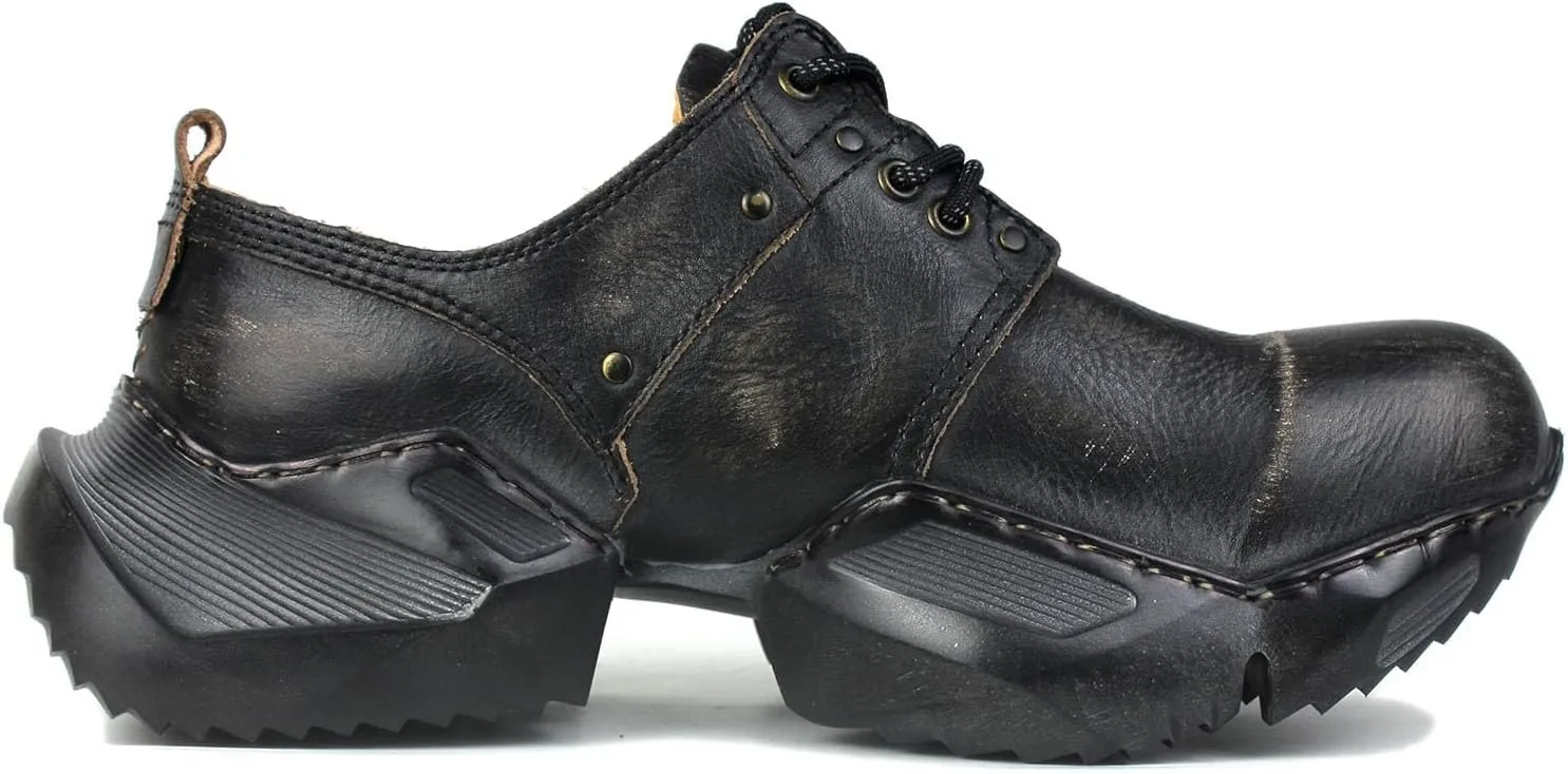 Mens Vintage Moto Boots Combat Hiking Retro Casual Shoes Cowhide Leather Ankle Chukka Boots CD-5008-S-2-R