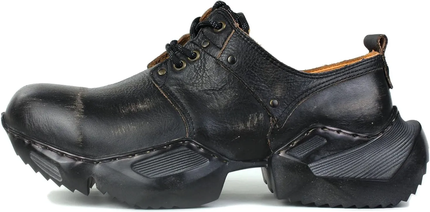 Mens Vintage Moto Boots Combat Hiking Retro Casual Shoes Cowhide Leather Ankle Chukka Boots CD-5008-S-2-R