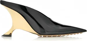 Metallic Leather Heeled Mules for Women Sexy Sandals Pointed Closed Toe Slip On Wedge Mule Dressy Pumps Heels