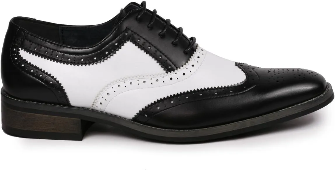 Metrocharm MC118 Men's Two Tone Perforated Wing Tip Lace Up Oxford Dress Shoes