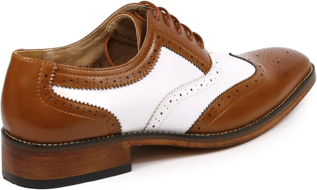 Metrocharm MC118 Men's Two Tone Perforated Wing Tip Lace Up Oxford Dress Shoes