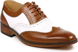 Metrocharm MC118 Men's Two Tone Perforated Wing Tip Lace Up Oxford Dress Shoes