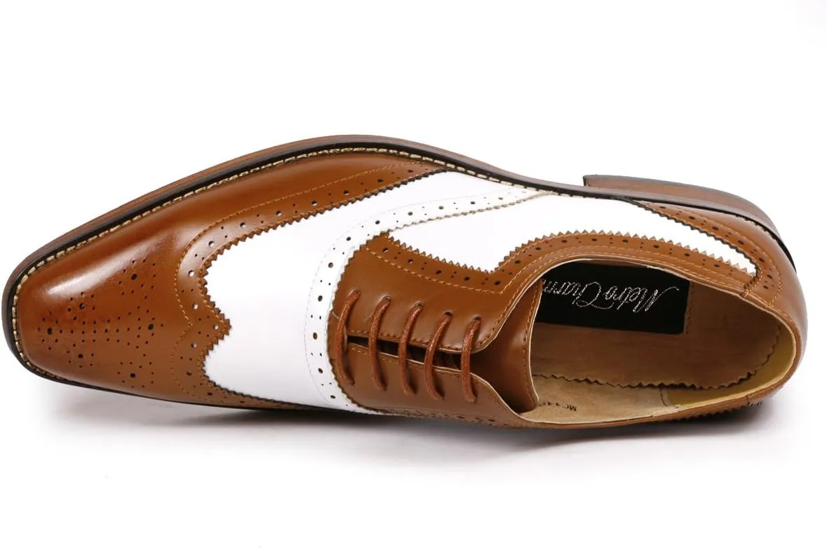 Metrocharm MC118 Men's Two Tone Perforated Wing Tip Lace Up Oxford Dress Shoes