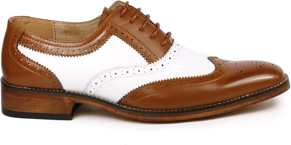Metrocharm MC118 Men's Two Tone Perforated Wing Tip Lace Up Oxford Dress Shoes