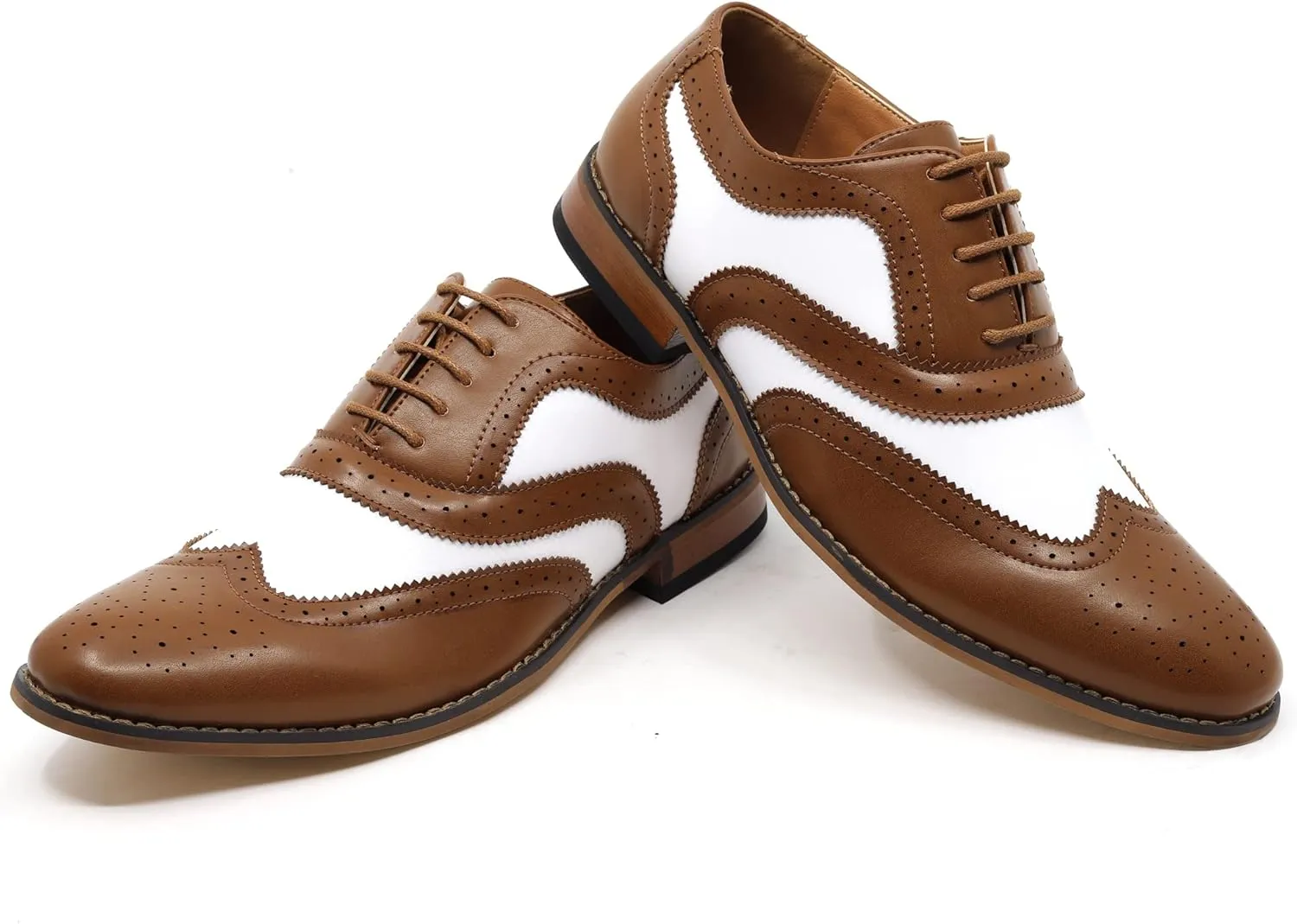Metrocharm MC145 Men's Two Tone Perforated Wing Tip Lace Up Oxford Dress Shoes