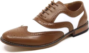 Metrocharm MC145 Men's Two Tone Perforated Wing Tip Lace Up Oxford Dress Shoes
