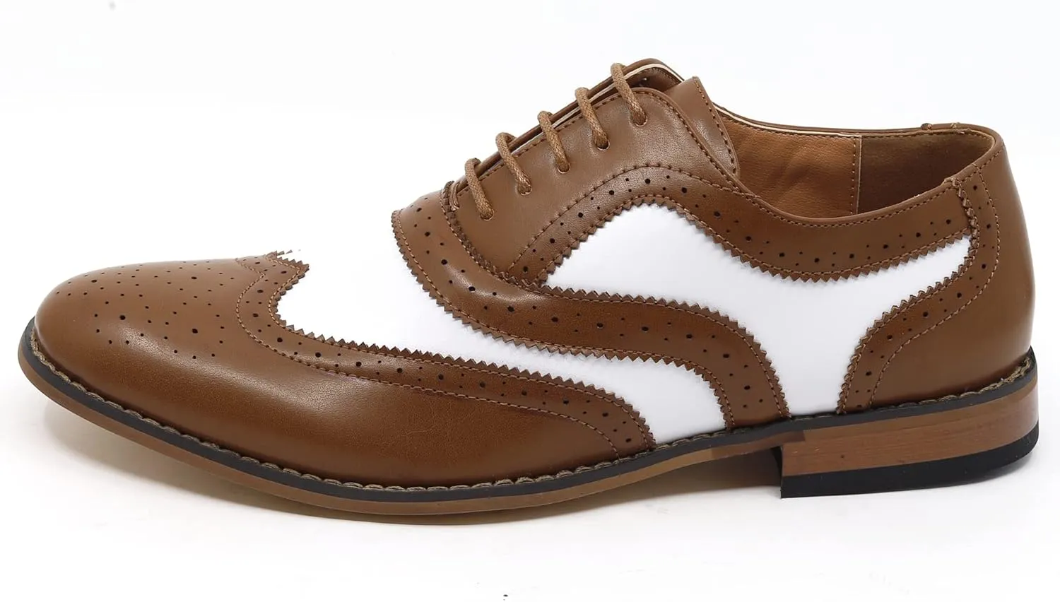 Metrocharm MC145 Men's Two Tone Perforated Wing Tip Lace Up Oxford Dress Shoes