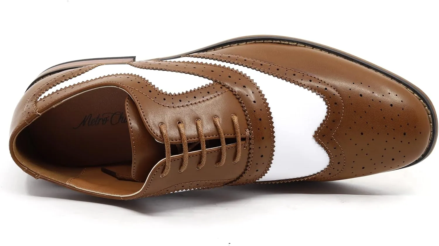 Metrocharm MC145 Men's Two Tone Perforated Wing Tip Lace Up Oxford Dress Shoes