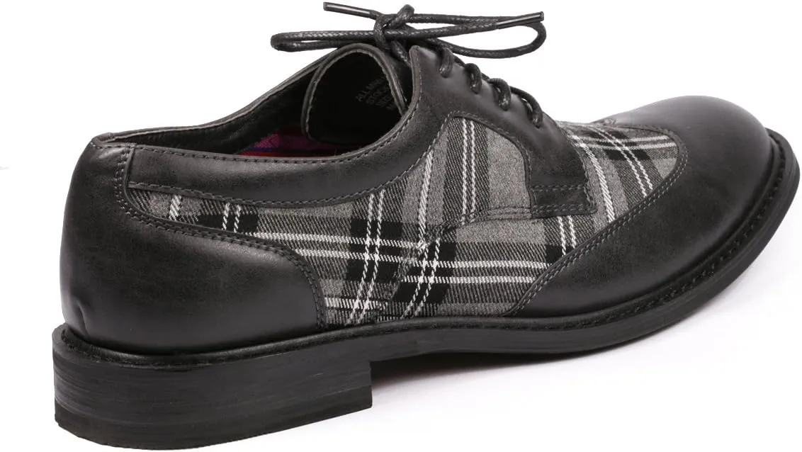 Metrocharm MET525-1 Men's Plaid Lace Up Wing Tip Classic Oxford Dress Shoes