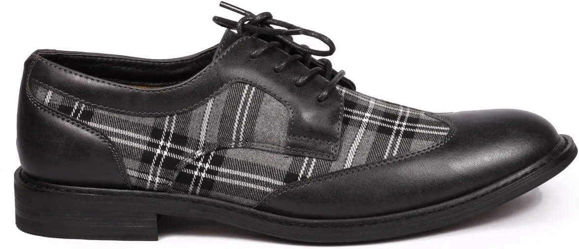 Metrocharm MET525-1 Men's Plaid Lace Up Wing Tip Classic Oxford Dress Shoes