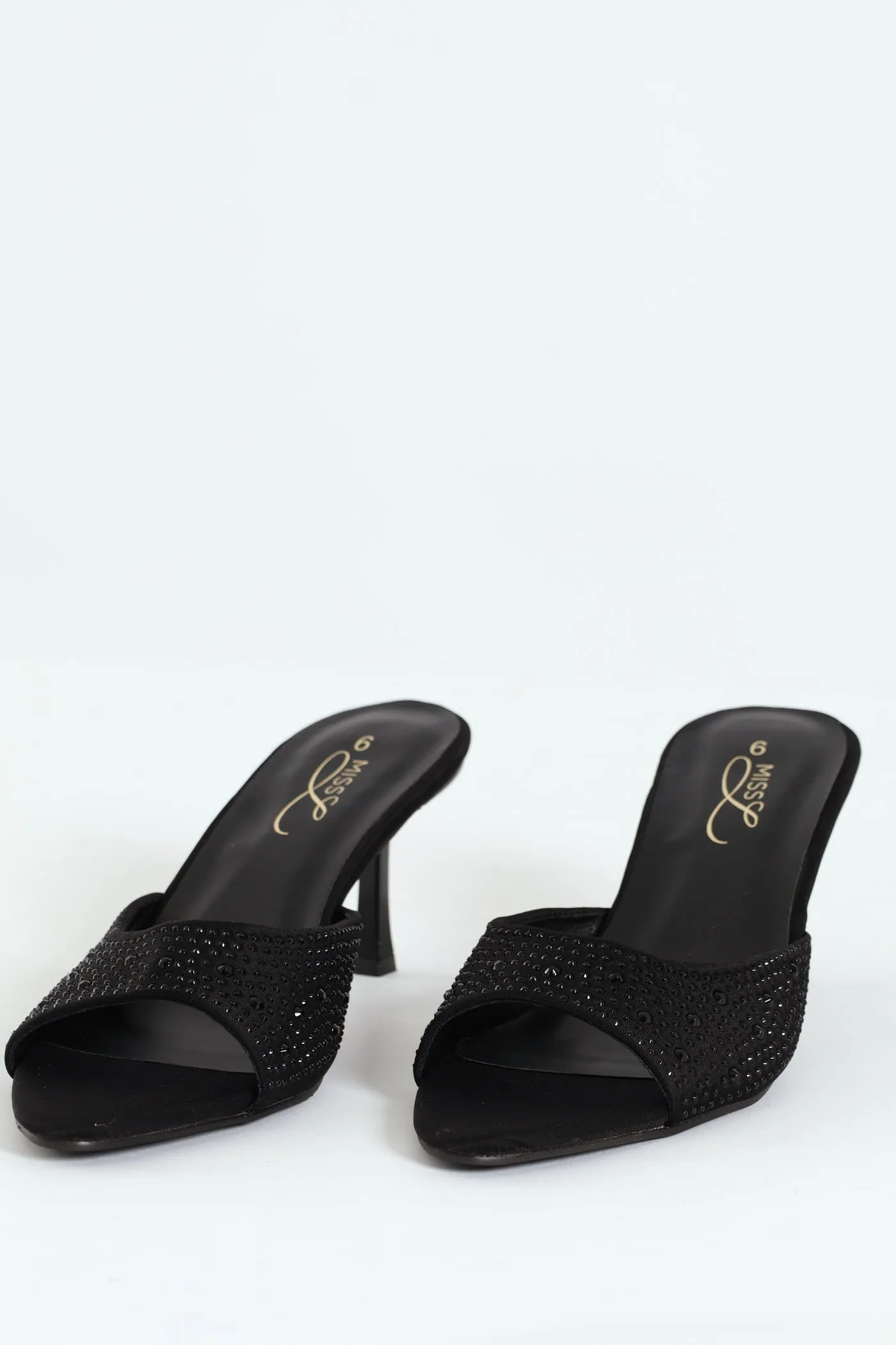 Mid Shaped Pointy Embellished Mule Heel - Black