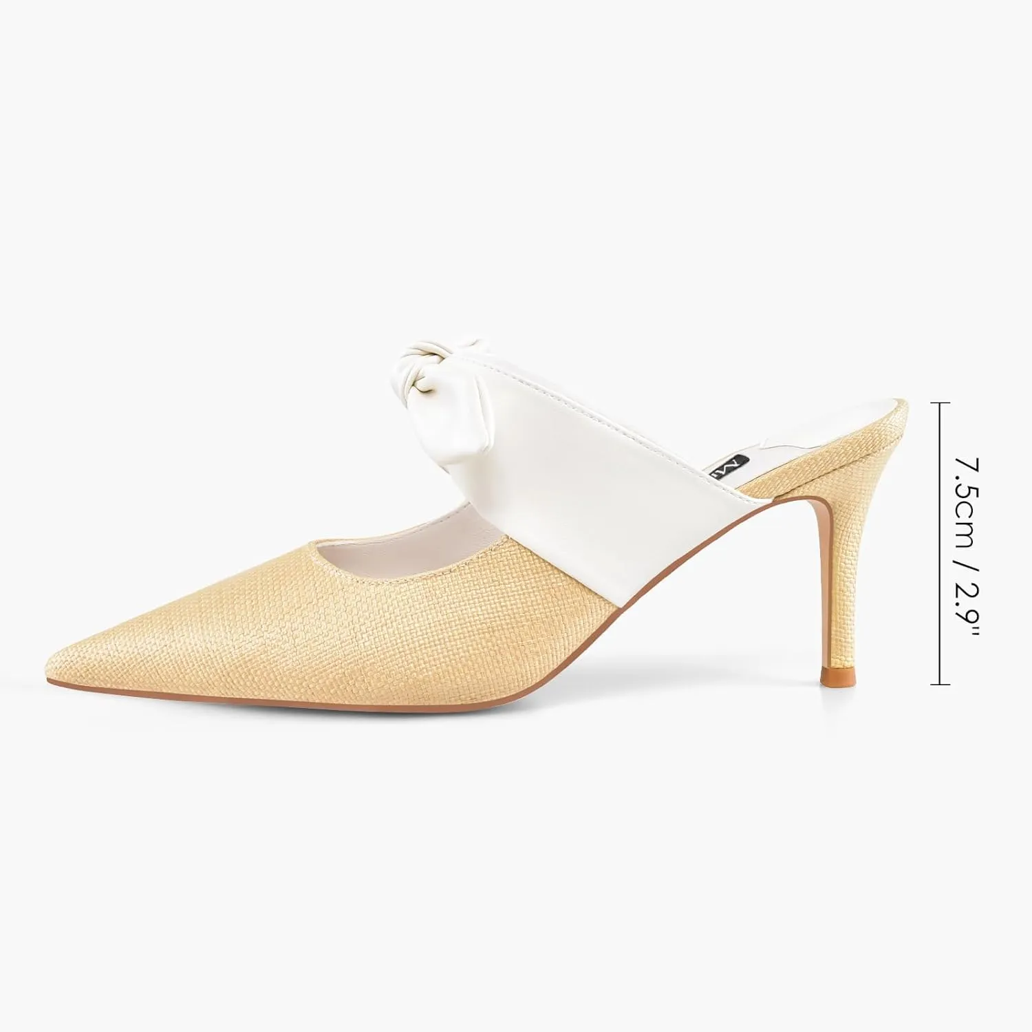 MIRAAZZURRA Bow Heel Mules Pumps Raffia Pointed Toe Stiletto High Heels Slip On Mules for Women Bridal Wedding Dress Party