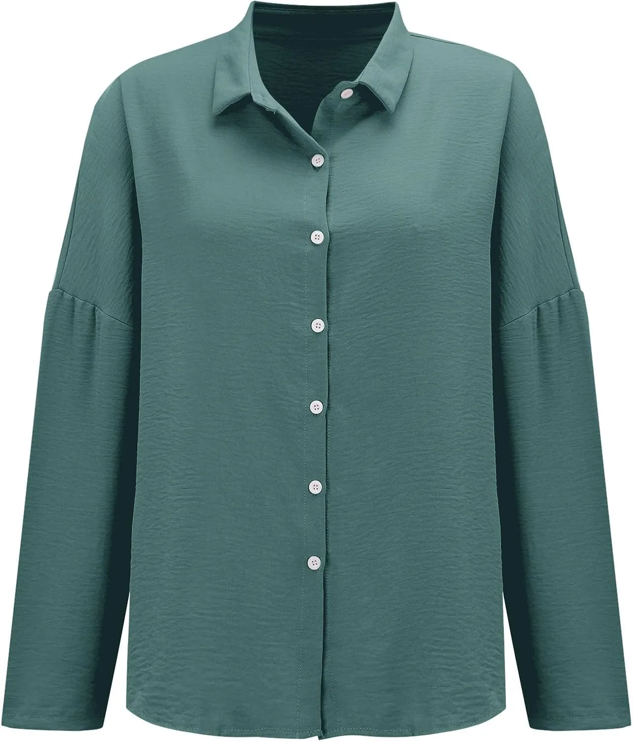 Miyaomn Womens Button Down Dress Shirts Cotton Linen Long Sleeve Collared Blouse Lightweight Slim Fit Solid V Neck Casual Top