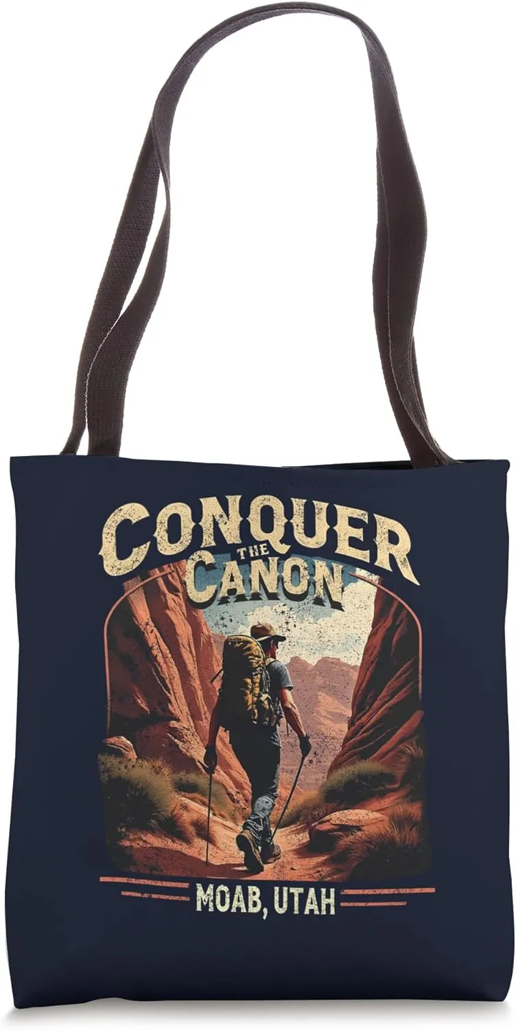 Moab Canyon Conquer Vintage Hiker Utah Retro Adventure Trail Tote Bag