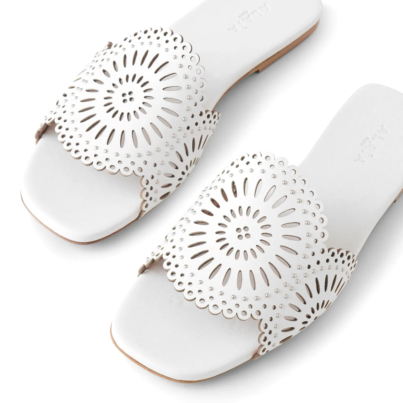 Molukai flat white leather mules