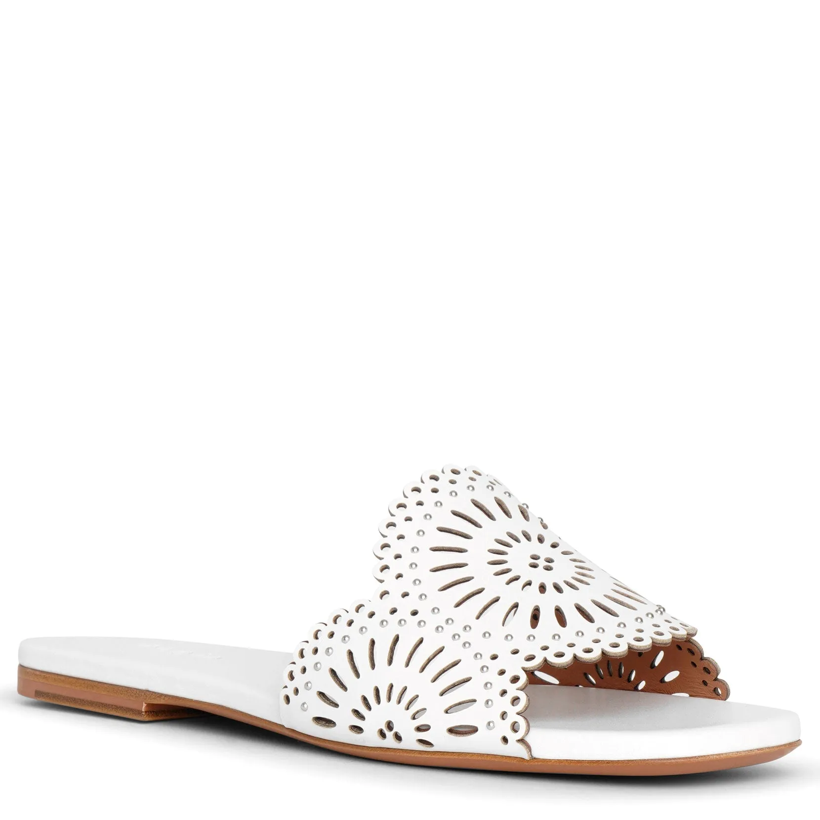 Molukai flat white leather mules