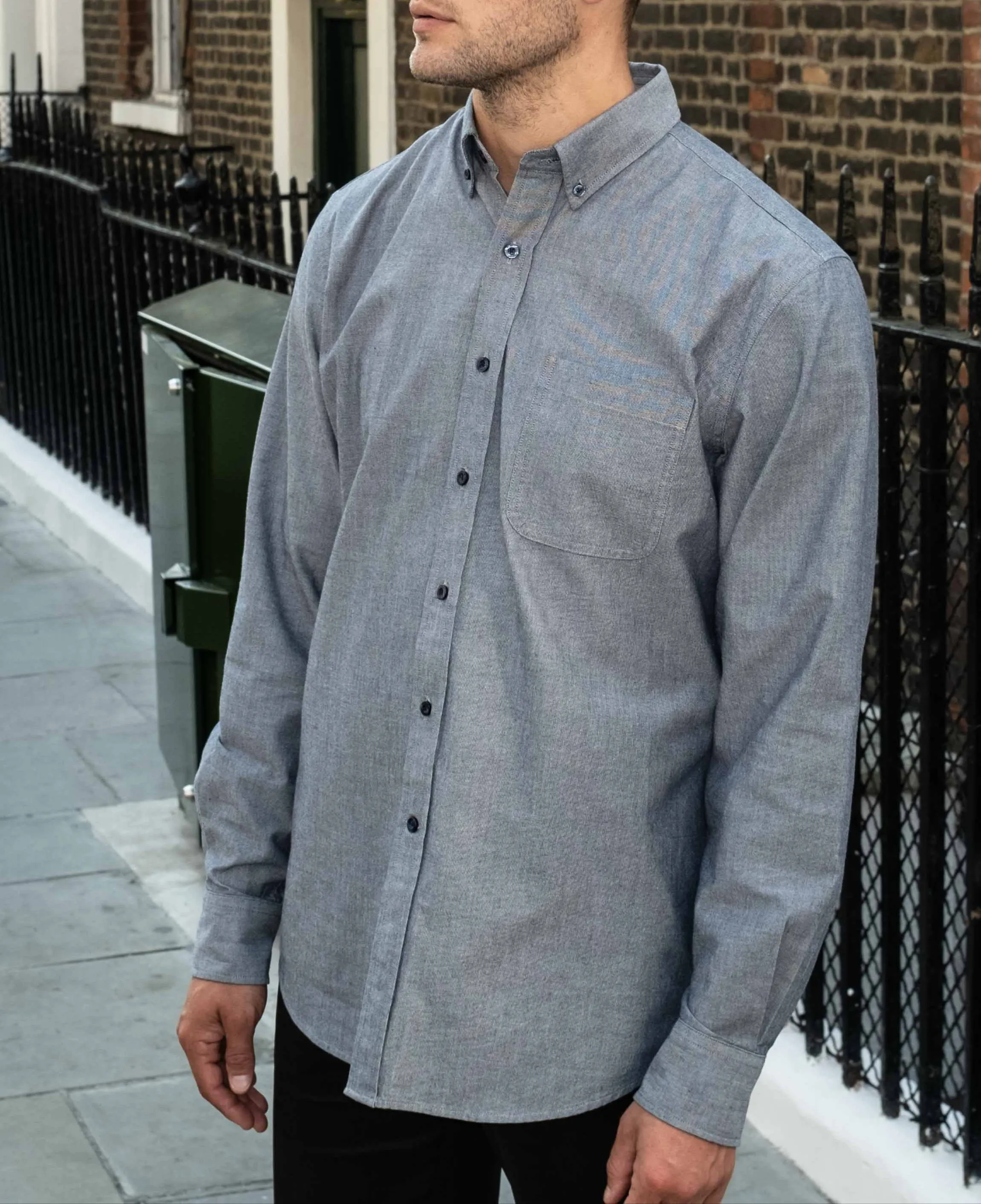 Navy Classic Fit Chambray Oxford Shirt