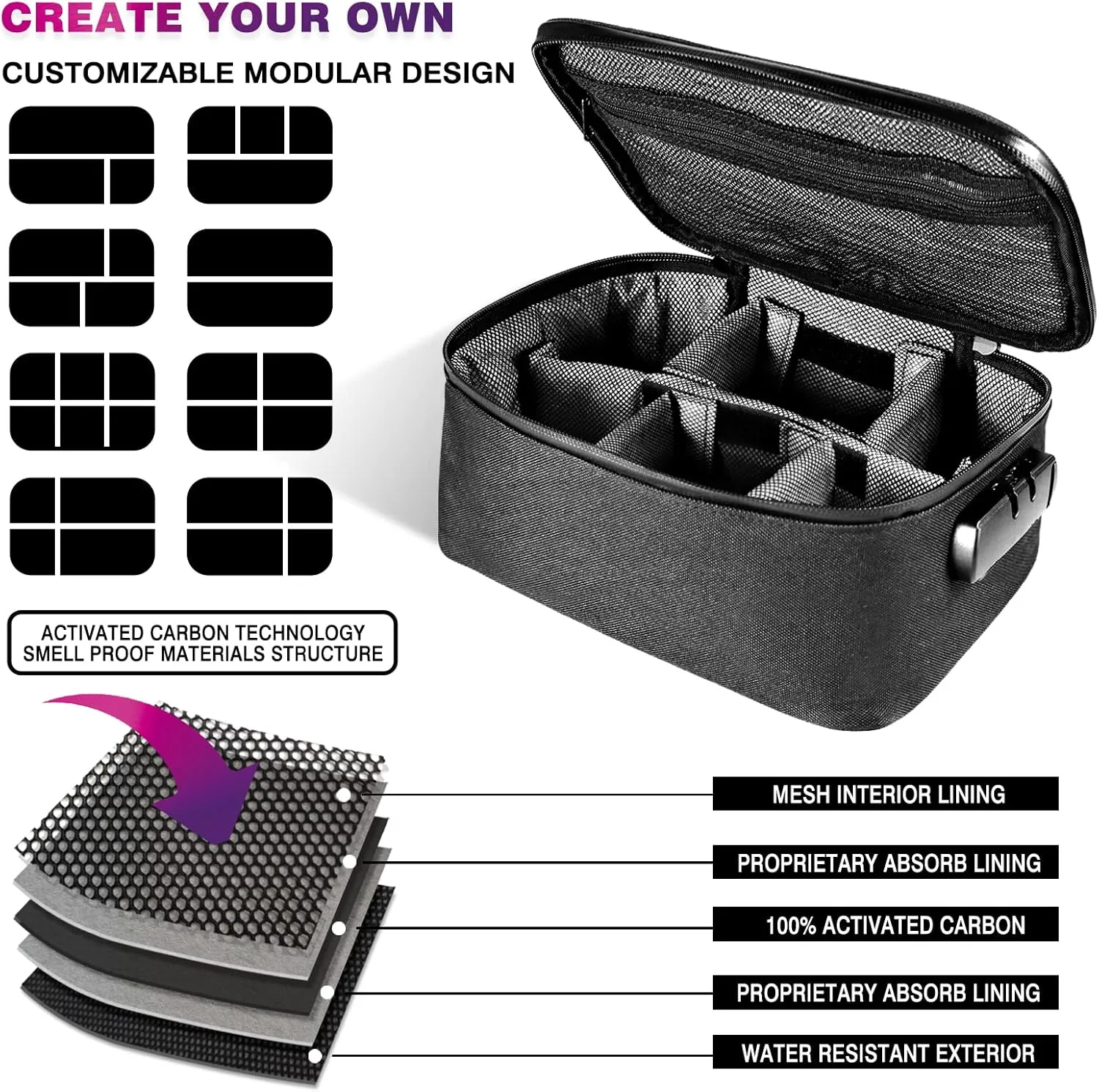 NKTOLEE Smell Proof Bag with Combination Lock, Stash Box - Personal Organizer Case Container Suit for Travel Storage Box Smell Proof
