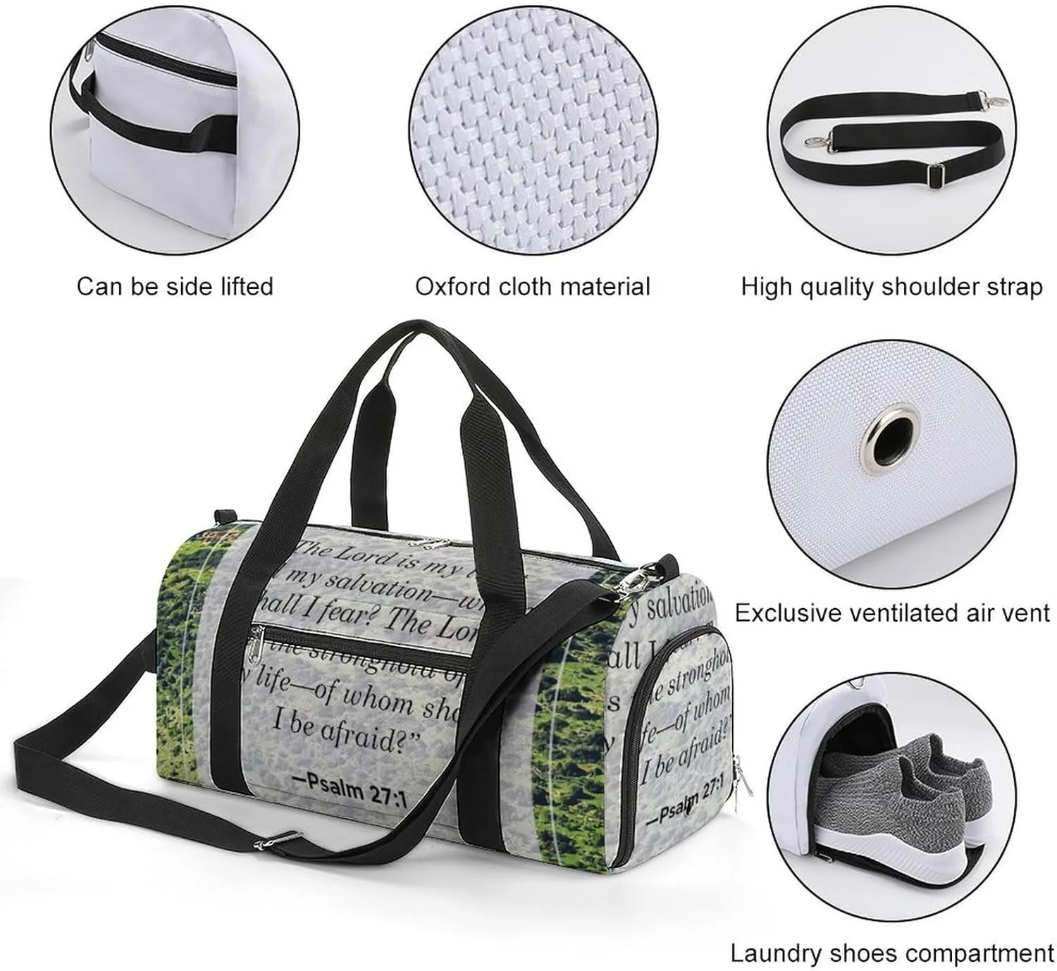 Numbers Bible Verse Classic Round Fitness Bag with Large Capacity Backpack And Waterproof Bag