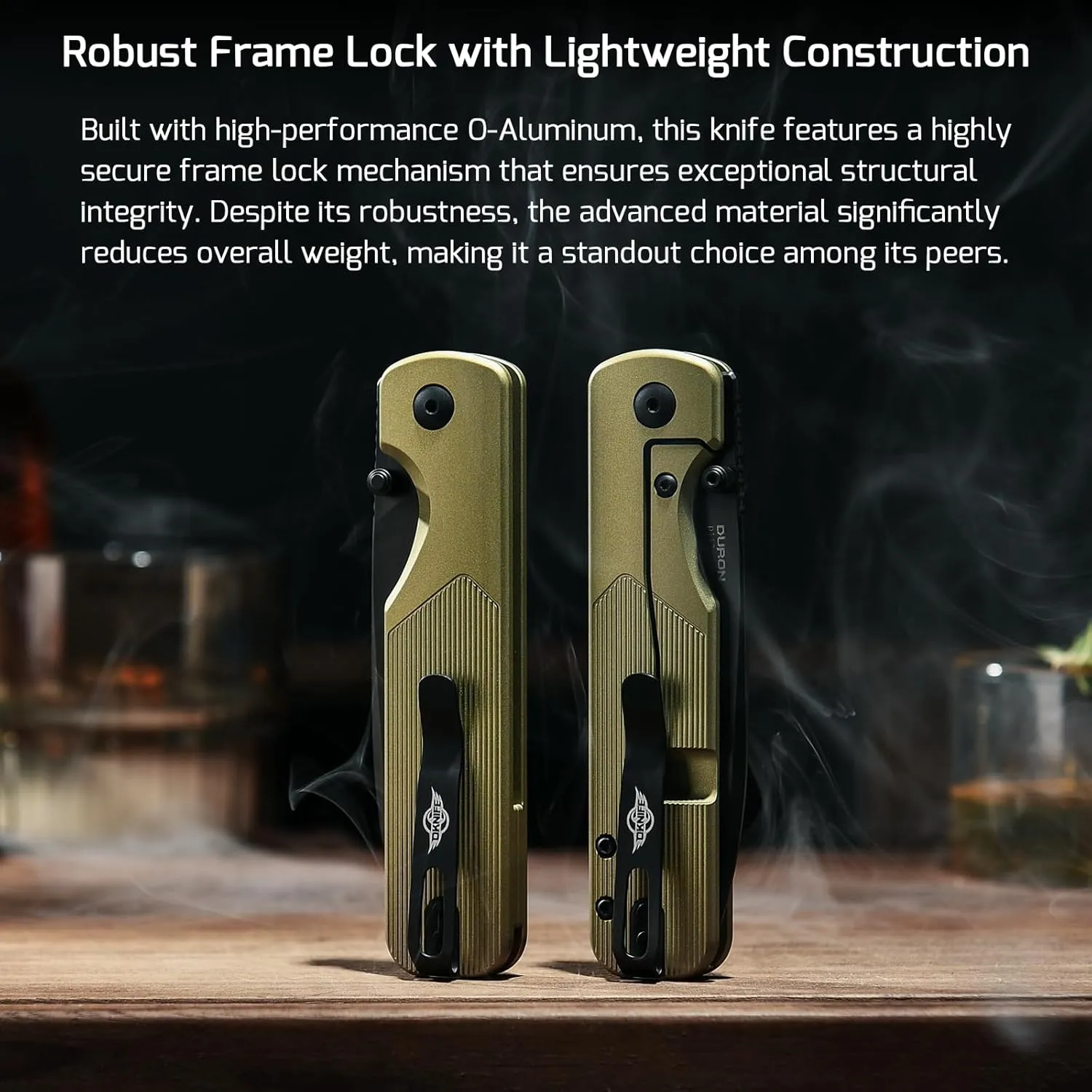 OKNIFE Duron Folding Pocket Knife, 3.5" PVD Coated Nitro-V Steel Blade, Frame Lock Lightweight O-Aluminum Ambidextrous Handle with Clip, Ideal EDC Tool for Outdoor, Camping & Survival (Olive Green)