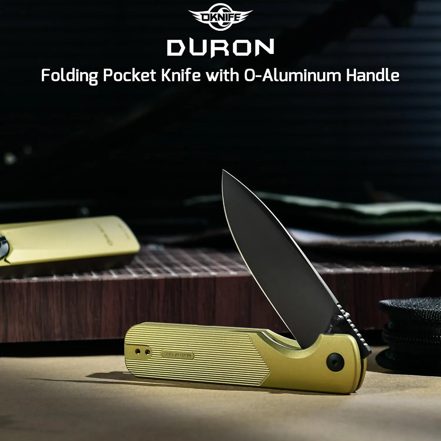 OKNIFE Duron Folding Pocket Knife, 3.5" PVD Coated Nitro-V Steel Blade, Frame Lock Lightweight O-Aluminum Ambidextrous Handle with Clip, Ideal EDC Tool for Outdoor, Camping & Survival (Olive Green)