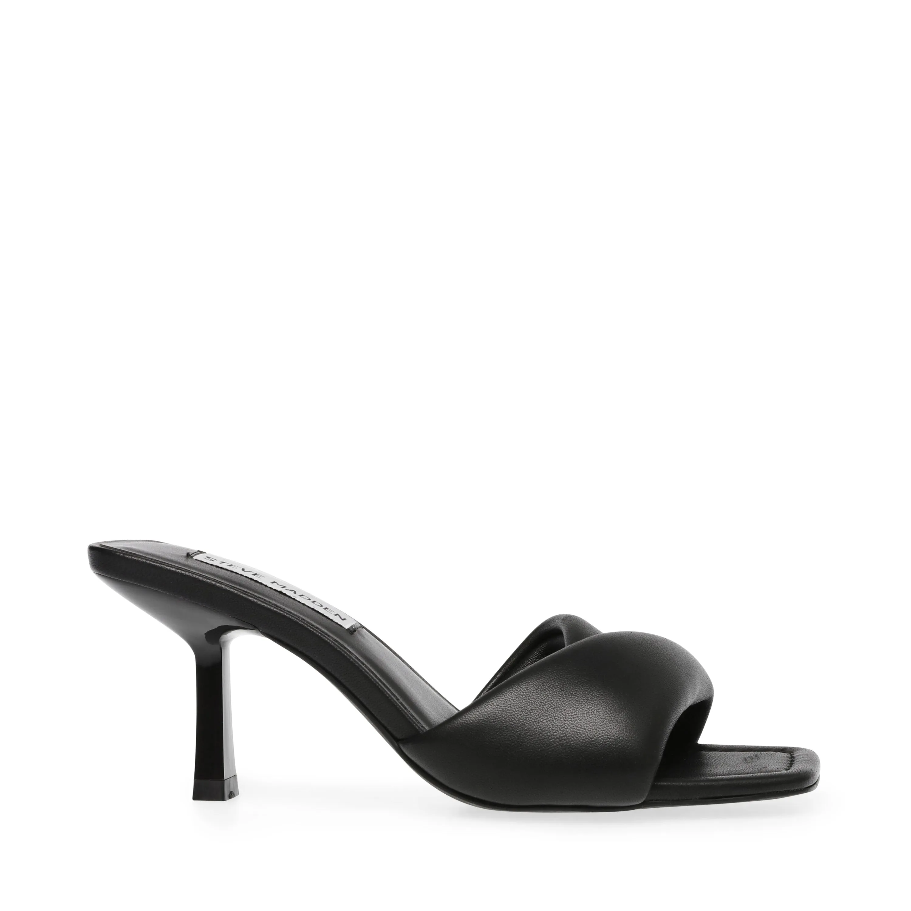 On Heeled Kitten Thai Madden Toe Expedited shipping Leather Puffy Sandals Slip Limited edition Steve Square Black