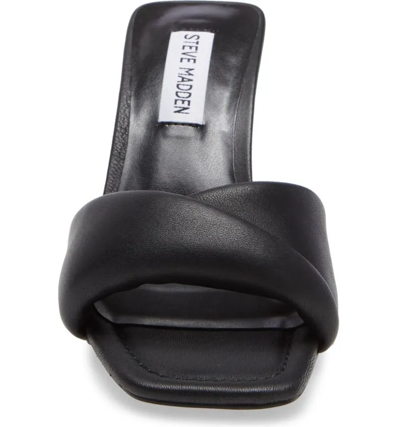 On Heeled Kitten Thai Madden Toe Expedited shipping Leather Puffy Sandals Slip Limited edition Steve Square Black