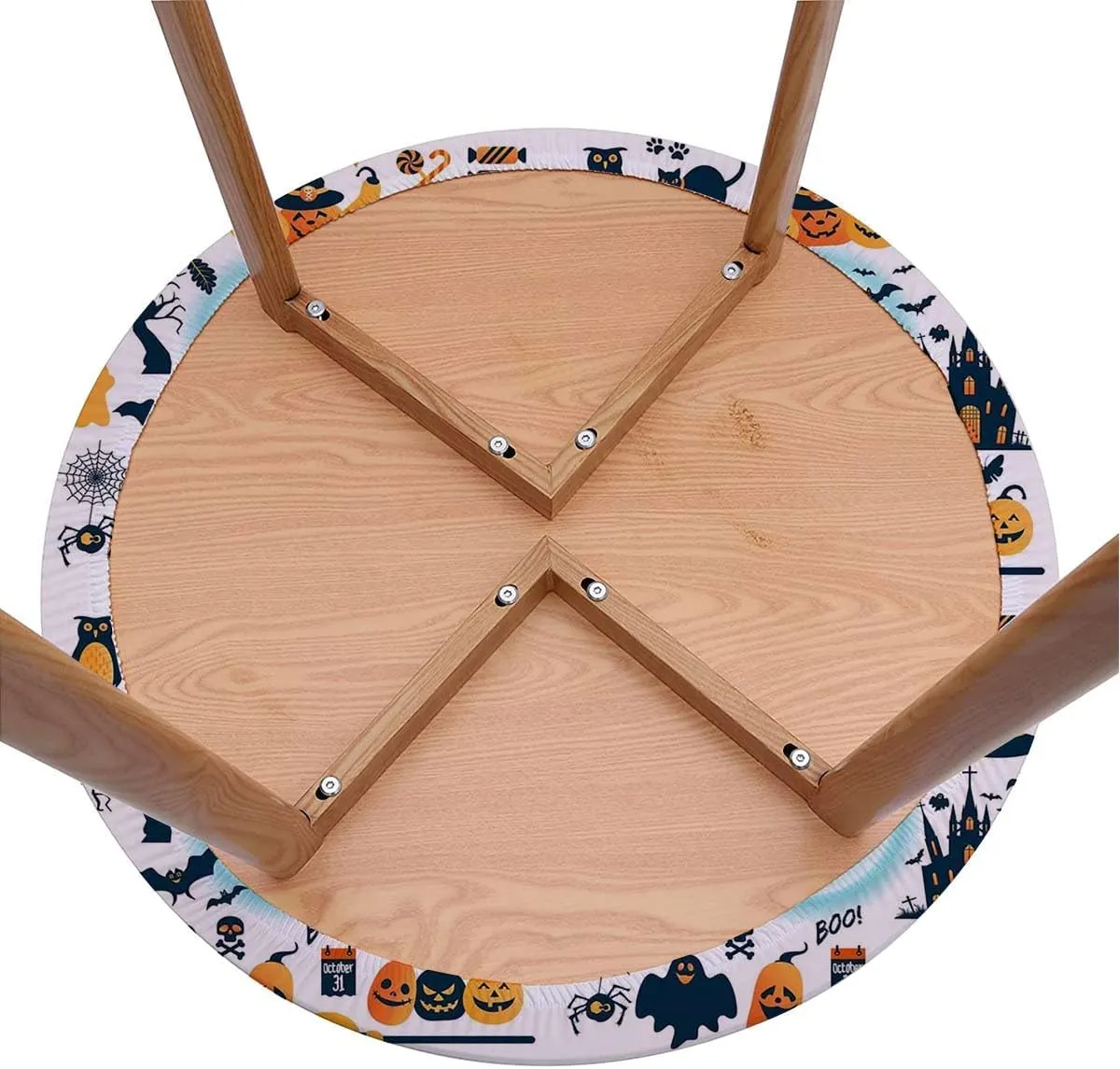 Orange Black Round Fitted Table Cloth Cover Elastic ​Edged All Hallows Day Tablecloth Elastic Edge Fitted Table Cover Leaves Fit for 36"-39" Diameter Table Halloween