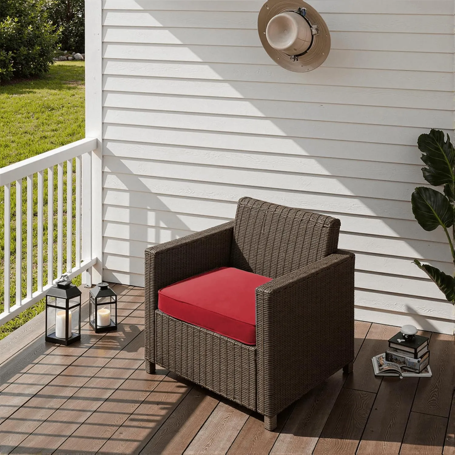 Outdoor Chair Cushions 19 x 19 x 3 Inch, Waterproof & Fade Resistant Patio Seat Cushion for Furniture with Handle and Ties, Thick Seating Pads for Outside Sofa Couch Set of 2, Red