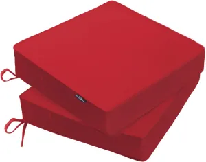 Outdoor Chair Cushions 19 x 19 x 3 Inch, Waterproof & Fade Resistant Patio Seat Cushion for Furniture with Handle and Ties, Thick Seating Pads for Outside Sofa Couch Set of 2, Red