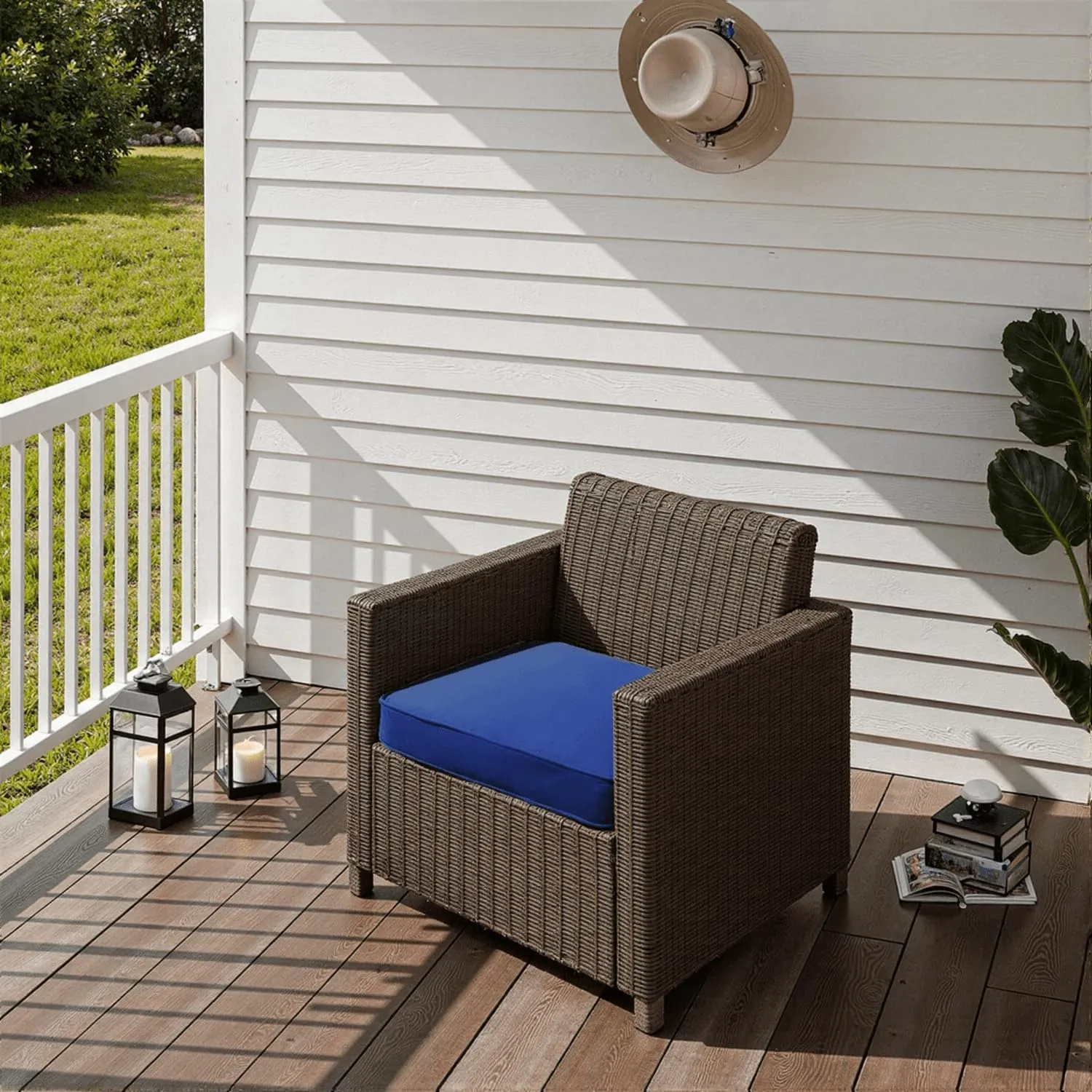 Outdoor Chair Cushions 22 x 22 x 3 Inch, Waterproof & Fade Resistant Patio Seat Cushion for Furniture with Handle and Ties, Thick Seating Pads for Outside Sofa Couch Set of 2, Blue