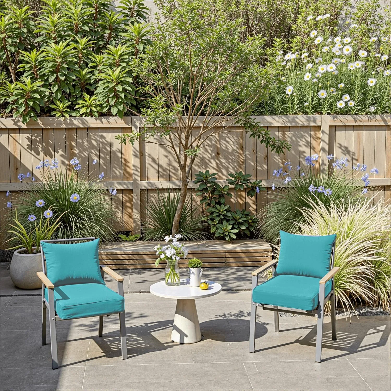 Outdoor Chair Cushions 22 x 22 x 3 Inch, Waterproof & Fade Resistant Patio Seat Cushion for Furniture with Handle and Ties, Thick Seating Pads for Outside Sofa Couch Set of 2, Teal