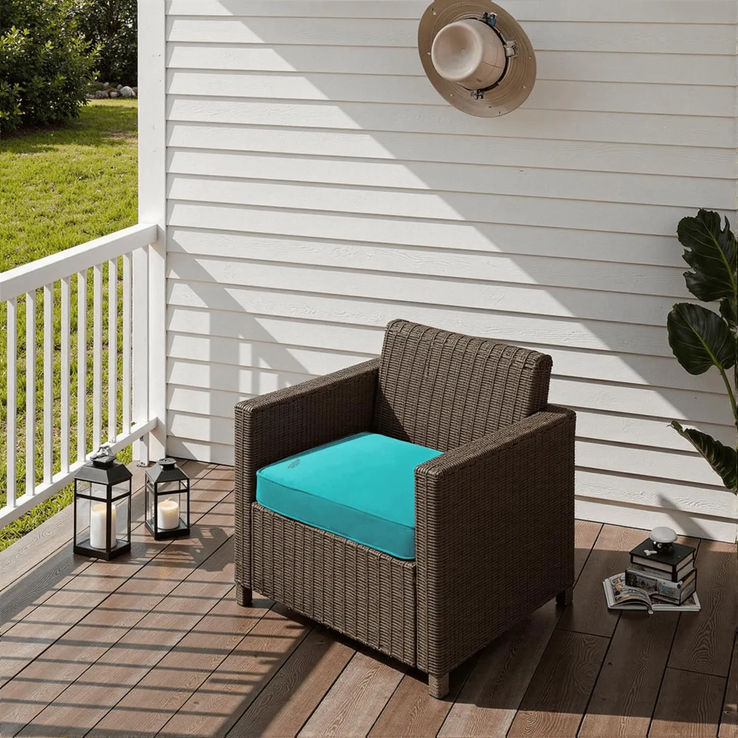 Outdoor Chair Cushions 22 x 22 x 3 Inch, Waterproof & Fade Resistant Patio Seat Cushion for Furniture with Handle and Ties, Thick Seating Pads for Outside Sofa Couch Set of 2, Teal