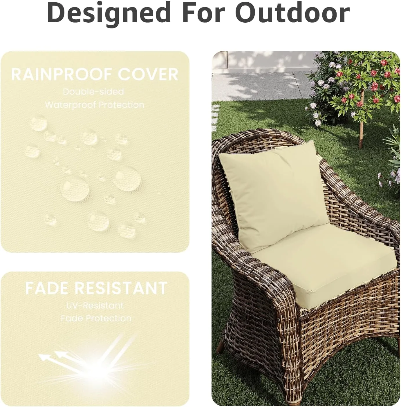 Outdoor Chair Cushions 22 x 22 x 3 Inch, Waterproof & Fade Resistant Patio Seat Cushion for Furniture with Handle and Ties, Thick Seating Pads for Outside Sofa Couch Set of 2, Yellow