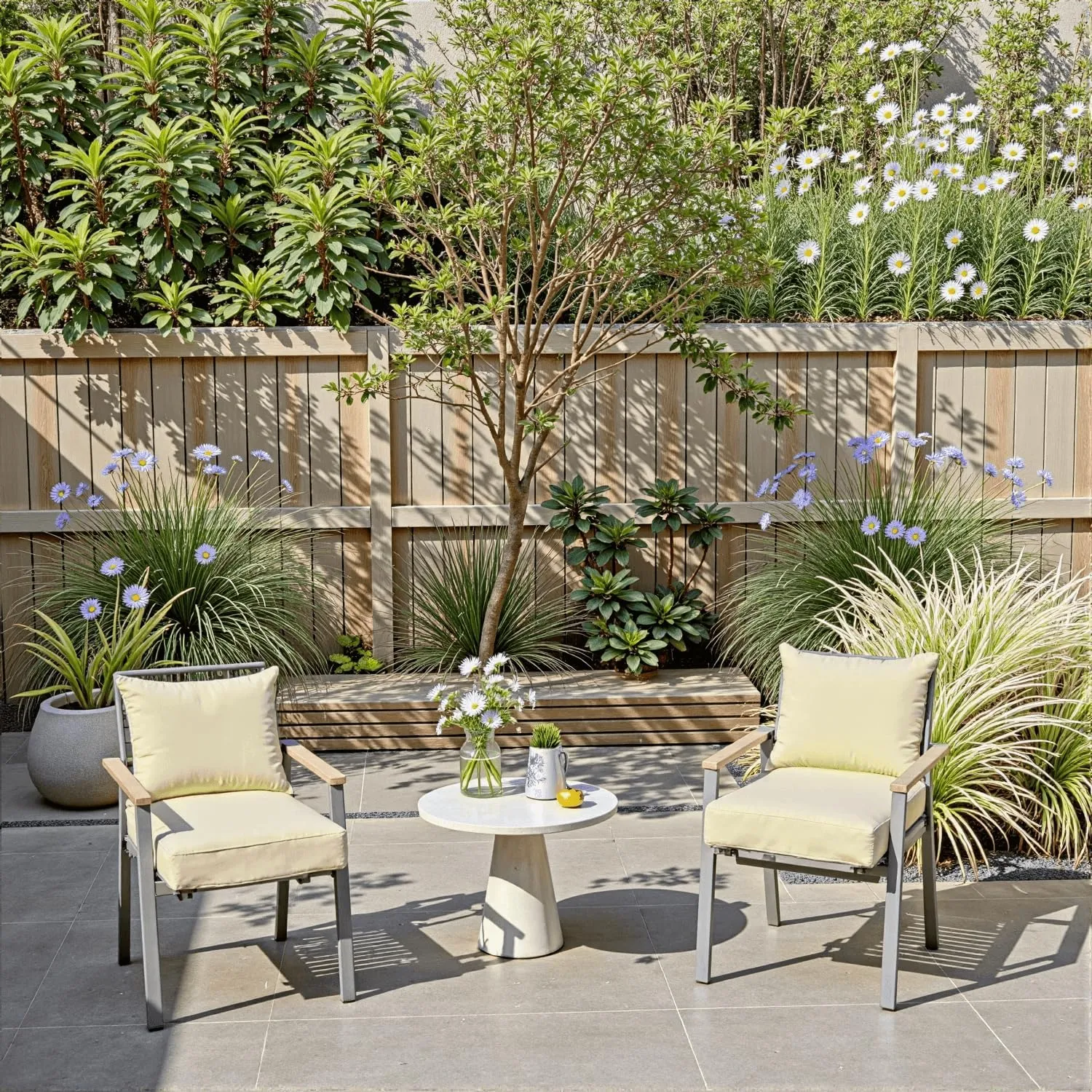 Outdoor Chair Cushions 22 x 22 x 3 Inch, Waterproof & Fade Resistant Patio Seat Cushion for Furniture with Handle and Ties, Thick Seating Pads for Outside Sofa Couch Set of 2, Yellow