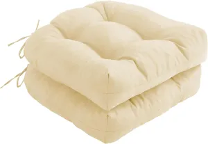 Outdoor Chair Cushions Set of 2, Patio Chair Cushions with Ties, 19x19 Tufted Outdoor Seat Cushions, Waterproof Patio Furniture Cushions, Outdoor Dining Chair Pads, Beige