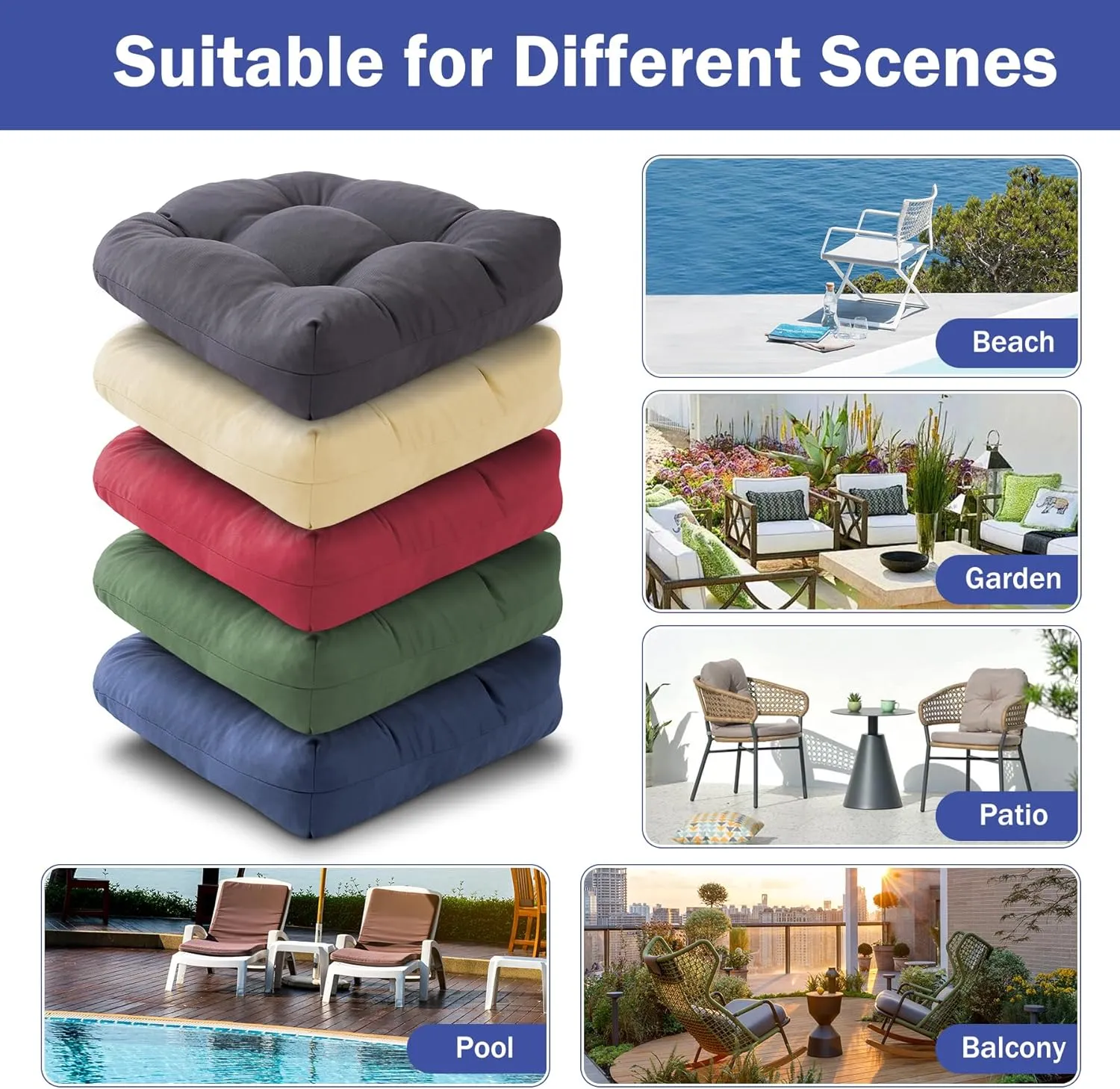 Outdoor Chair Cushions Set of 2, Patio Chair Cushions with Ties, 19x19 Tufted Outdoor Seat Cushions, Waterproof Patio Furniture Cushions, Outdoor Dining Chair Pads, Beige