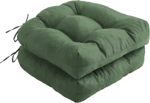 Outdoor Chair Cushions Set of 2, Patio Chair Cushions with Ties, 19x19 Tufted Outdoor Seat Cushions, Waterproof Patio Furniture Cushions, Outdoor Dining Chair Pads, Forest Green