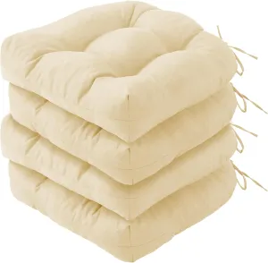 Outdoor Chair Cushions Set of 4, Patio Chair Cushions with Ties, 19x19 Tufted Outdoor Seat Cushions, Waterproof Patio Furniture Cushions, Outdoor Dining Chair Pads, Beige
