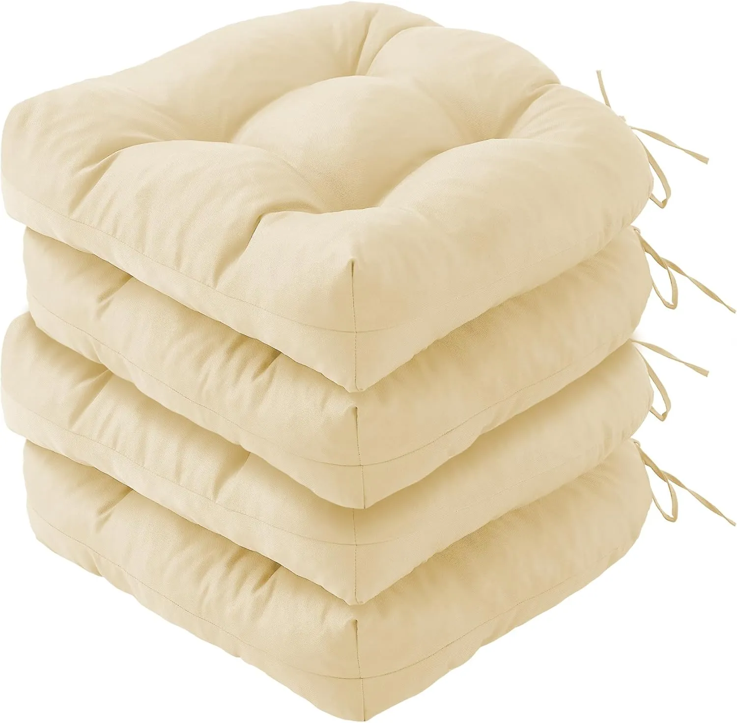 Outdoor Chair Cushions Set of 4, Patio Chair Cushions with Ties, 19x19 Tufted Outdoor Seat Cushions, Waterproof Patio Furniture Cushions, Outdoor Dining Chair Pads, Beige