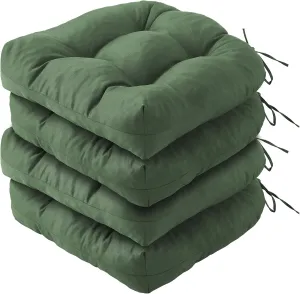 Outdoor Chair Cushions Set of 4, Patio Chair Cushions with Ties, 19x19 Tufted Outdoor Seat Cushions, Waterproof Patio Furniture Cushions, Outdoor Dining Chair Pads, Forest Green
