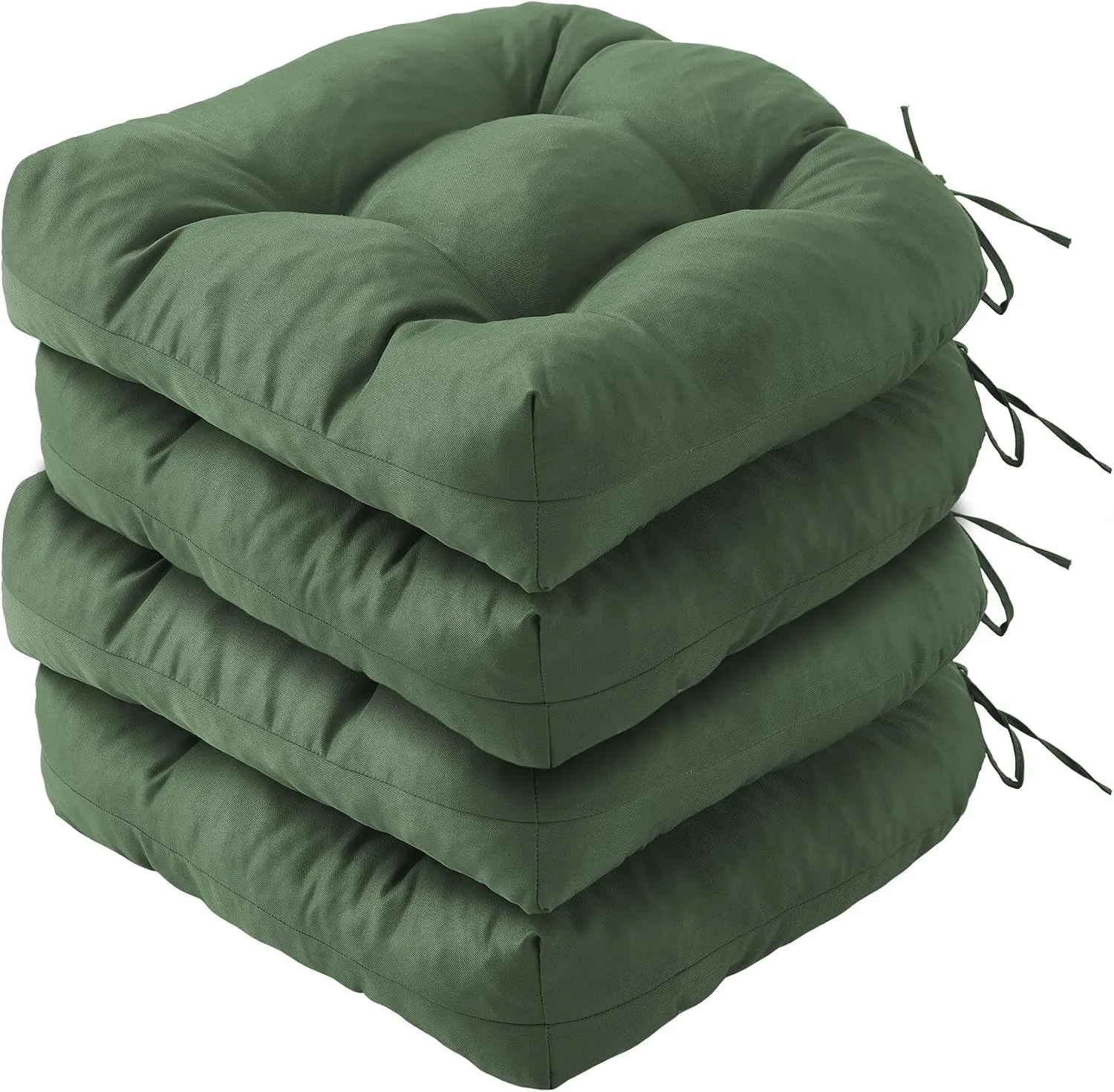Outdoor Chair Cushions Set of 4, Patio Chair Cushions with Ties, 19x19 Tufted Outdoor Seat Cushions, Waterproof Patio Furniture Cushions, Outdoor Dining Chair Pads, Forest Green