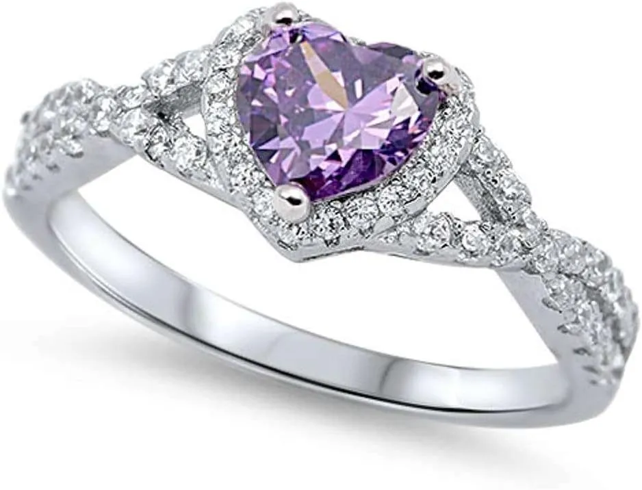Oxford Diamond Co Sterling Silver Heart Halo Cubic Zirconia Promise Ring