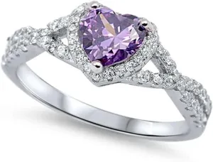 Oxford Diamond Co Sterling Silver Heart Halo Cubic Zirconia Promise Ring