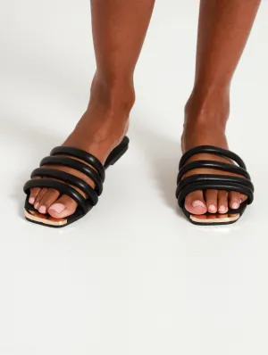 Padded Tube Strip Mule Sandal - Black
