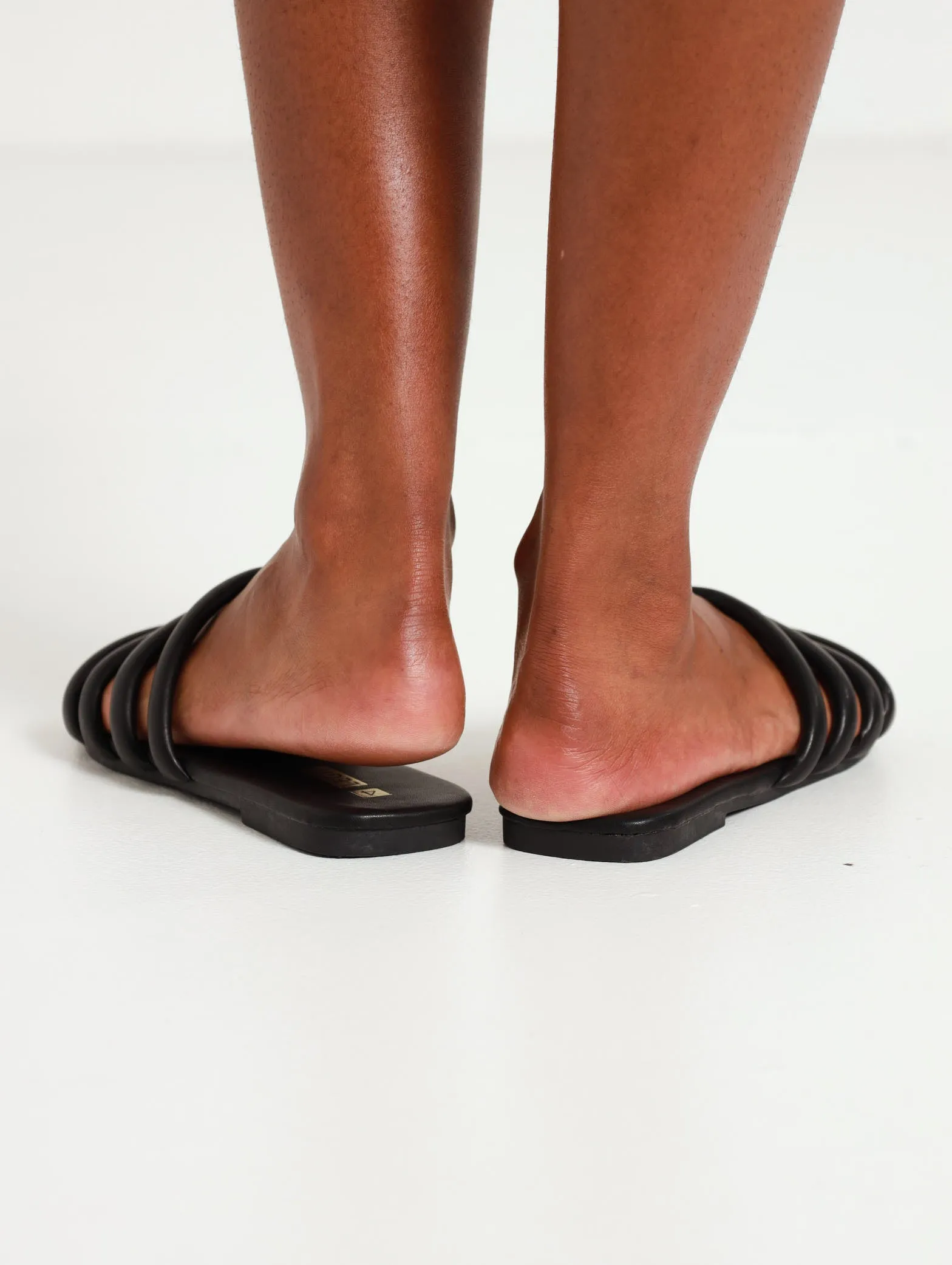 Padded Tube Strip Mule Sandal - Black