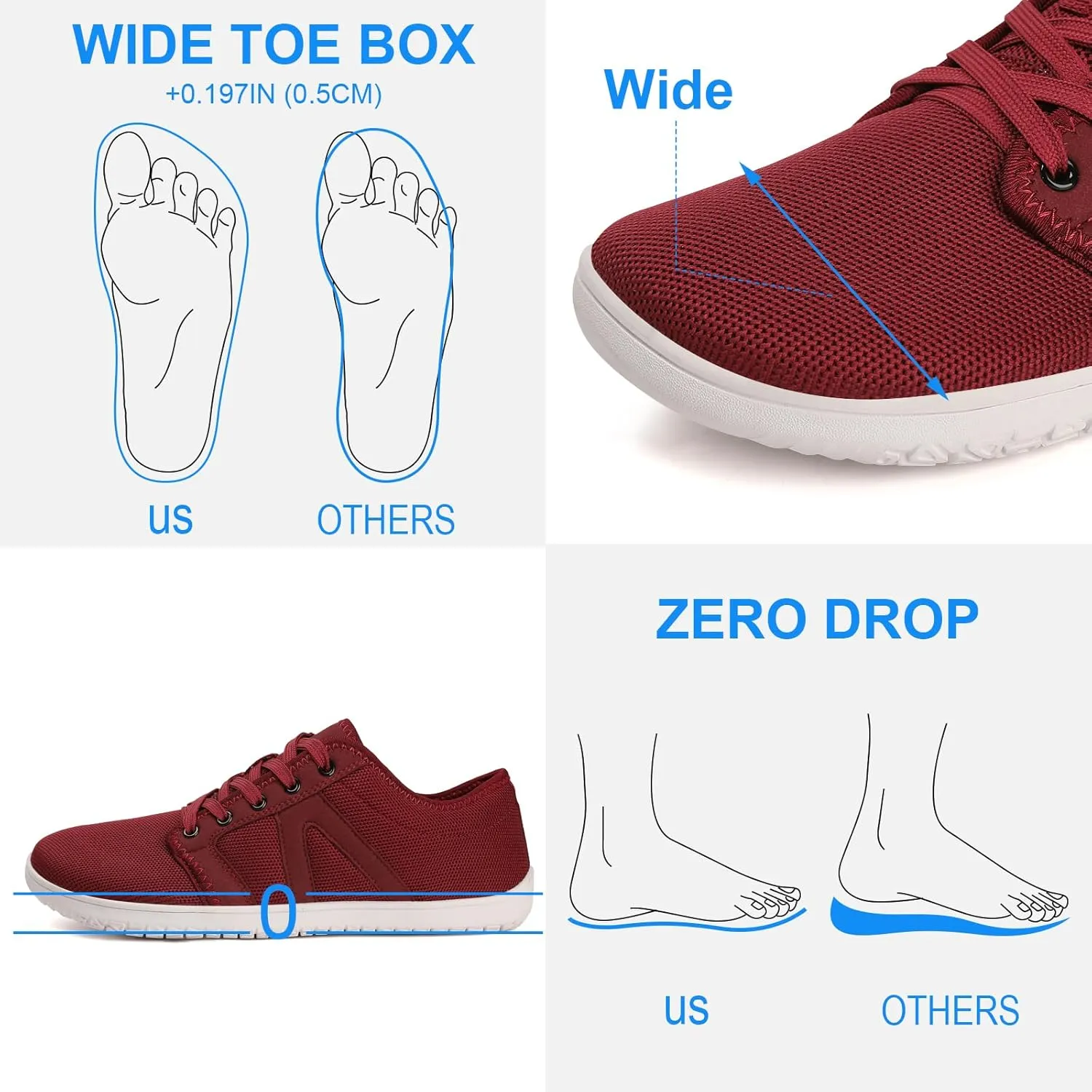 Padgene Wide Barefoot Minimalist Shoes for Women Men | Zero Drop Sole | Width Fashion Sneaker Wide Toe Box Cross-Trainer Lightweight Walking Casual Comfortable Running Shoes