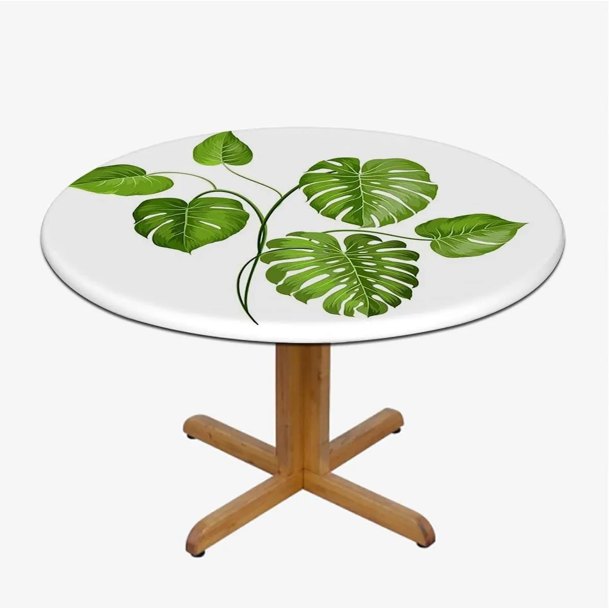 Pale Green Round Tables Tablecloth Table Cloth Leaf Nature Jungle Forest Round Fitted Table Cover The Ultimate Protection for Your Table Fit for 36"-39" Diameter Table Party Theme