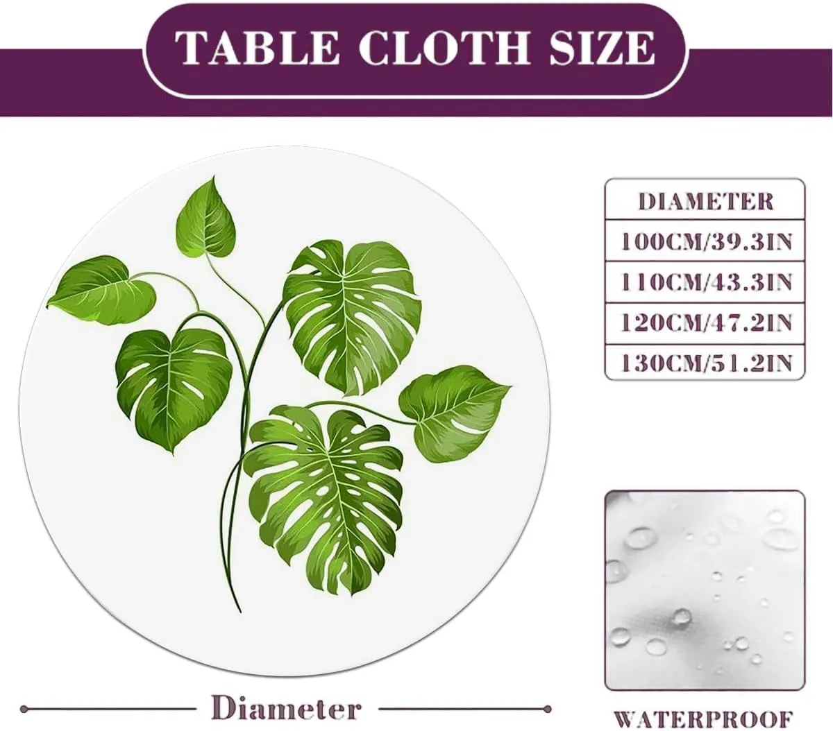 Pale Green Round Tables Tablecloth Table Cloth Leaf Nature Jungle Forest Round Fitted Table Cover The Ultimate Protection for Your Table Fit for 36"-39" Diameter Table Party Theme