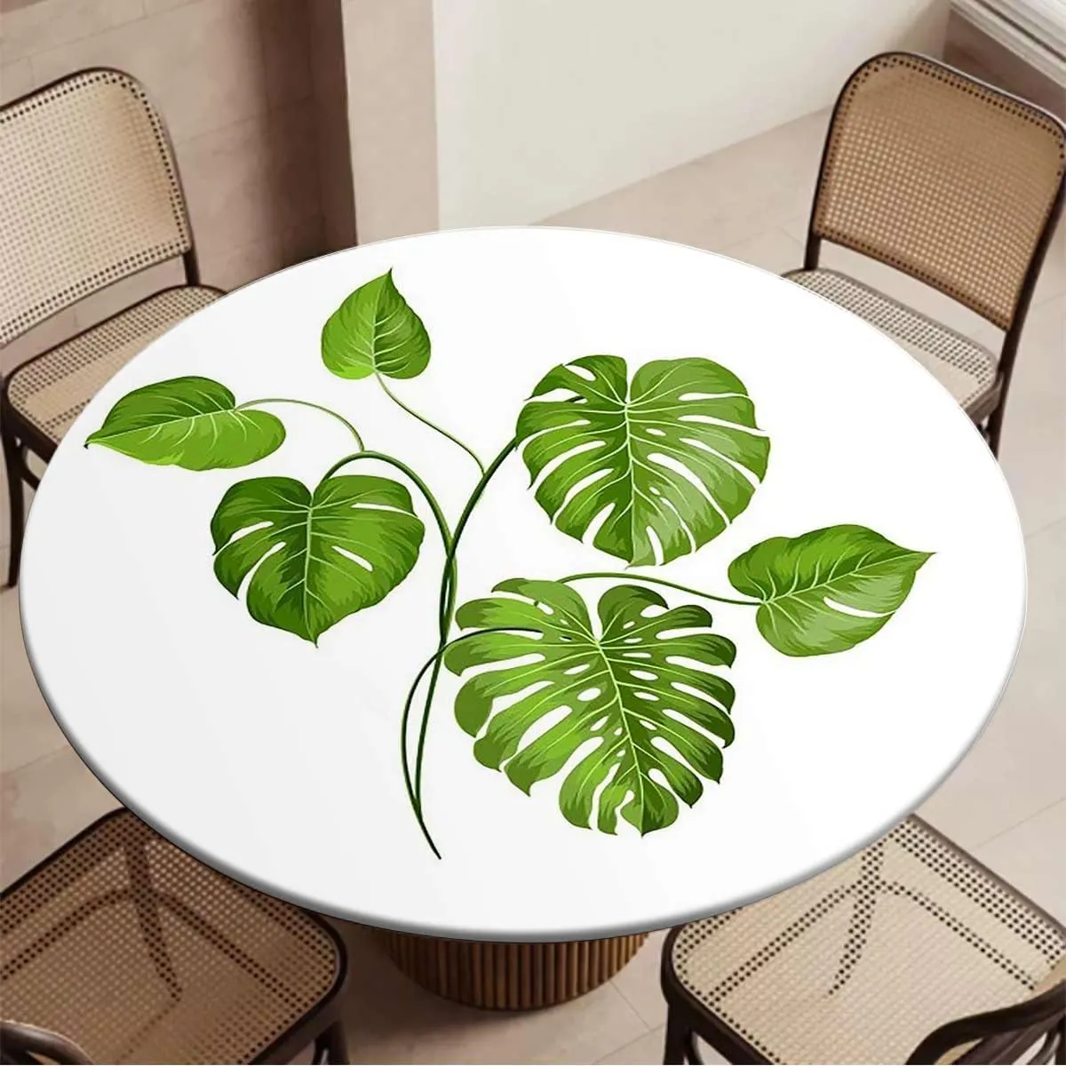 Pale Green Round Tables Tablecloth Table Cloth Leaf Nature Jungle Forest Round Fitted Table Cover The Ultimate Protection for Your Table Fit for 36"-39" Diameter Table Party Theme